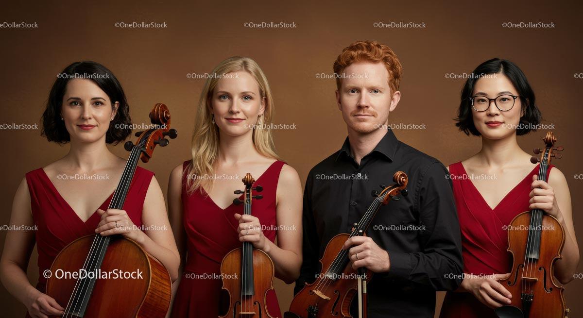 String Quartet with Violins and Cello in Formal Attire