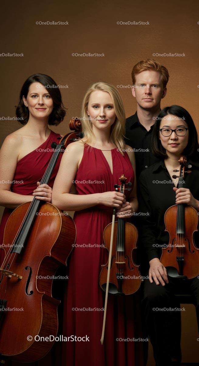 Classical Quartet in Elegant Red Attire Stock Photo Bundle preview 12