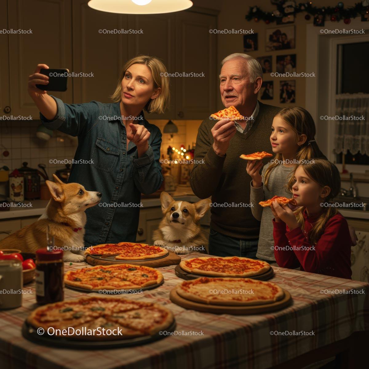 Family Enjoying Pizza Night with Cozy Holiday Vibes Stock Photo Bundle creative preview 4
