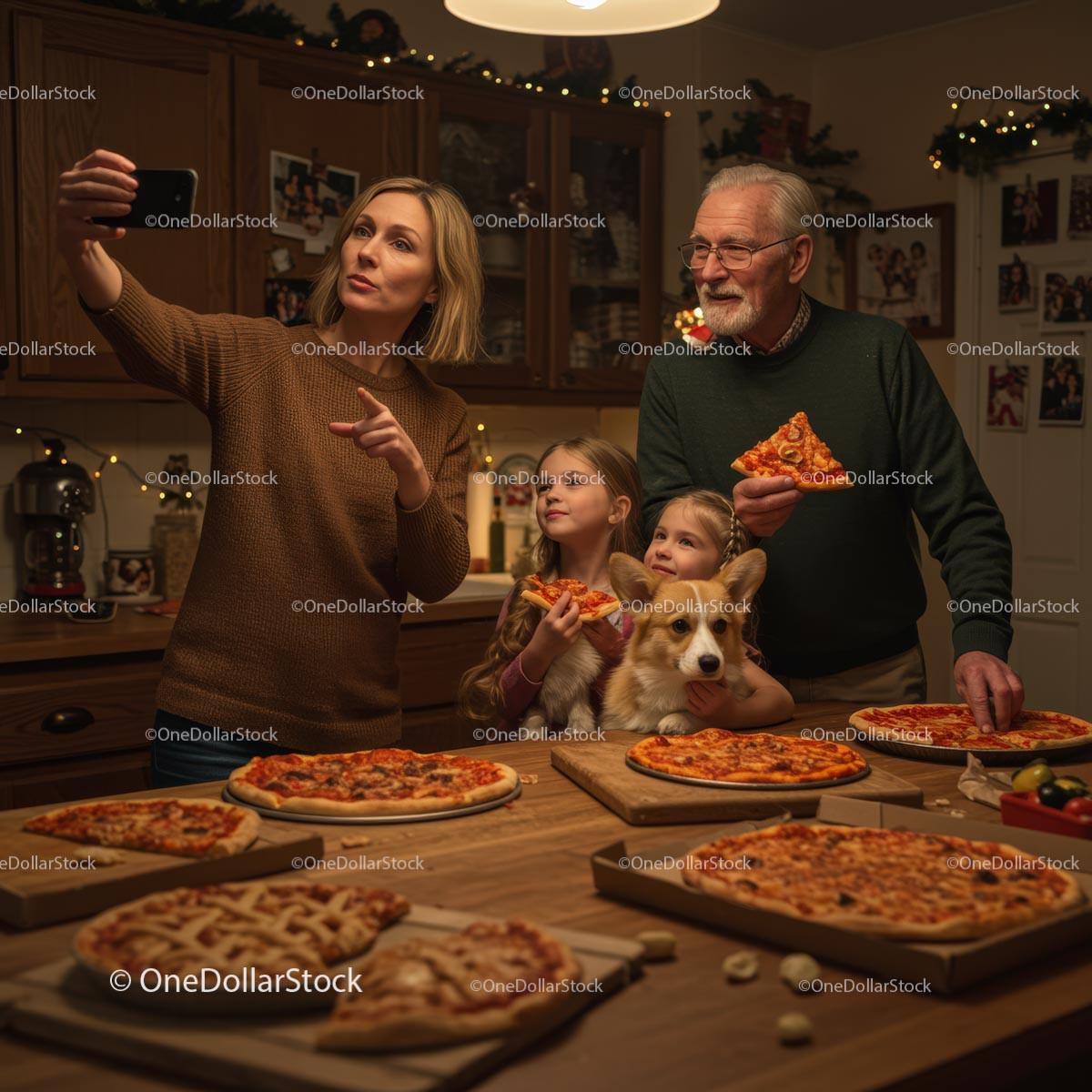 Family Enjoying Pizza Night with Cozy Holiday Vibes Stock Photo Bundle preview 6