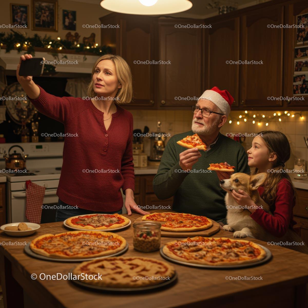 Family Enjoying Festive Pizza Night at Home