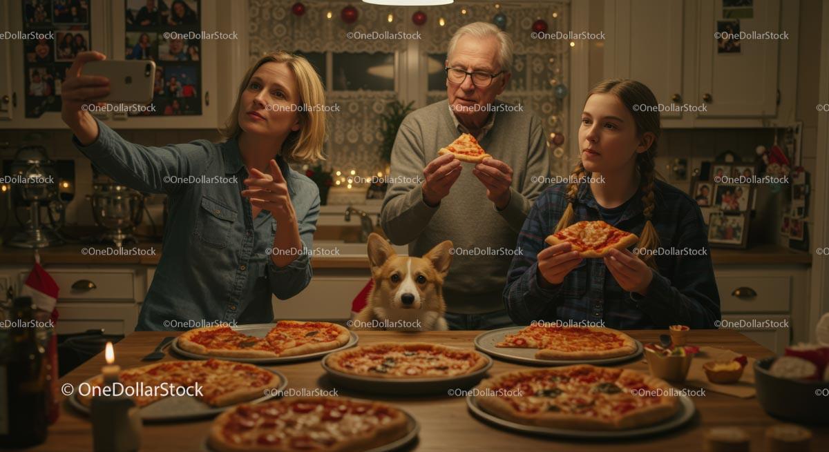 Family Enjoying Pizza Night with Cozy Holiday Vibes Stock Photo Bundle preview 10