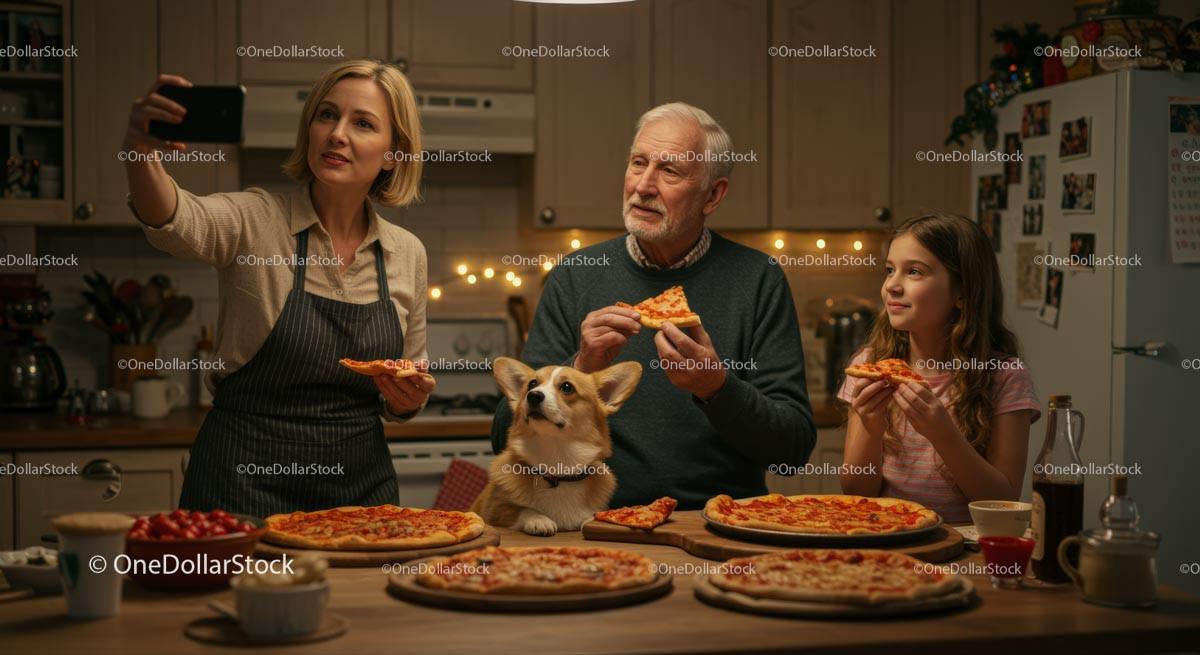 Family Enjoying Pizza Night with Cozy Holiday Vibes Stock Photo Bundle preview 11