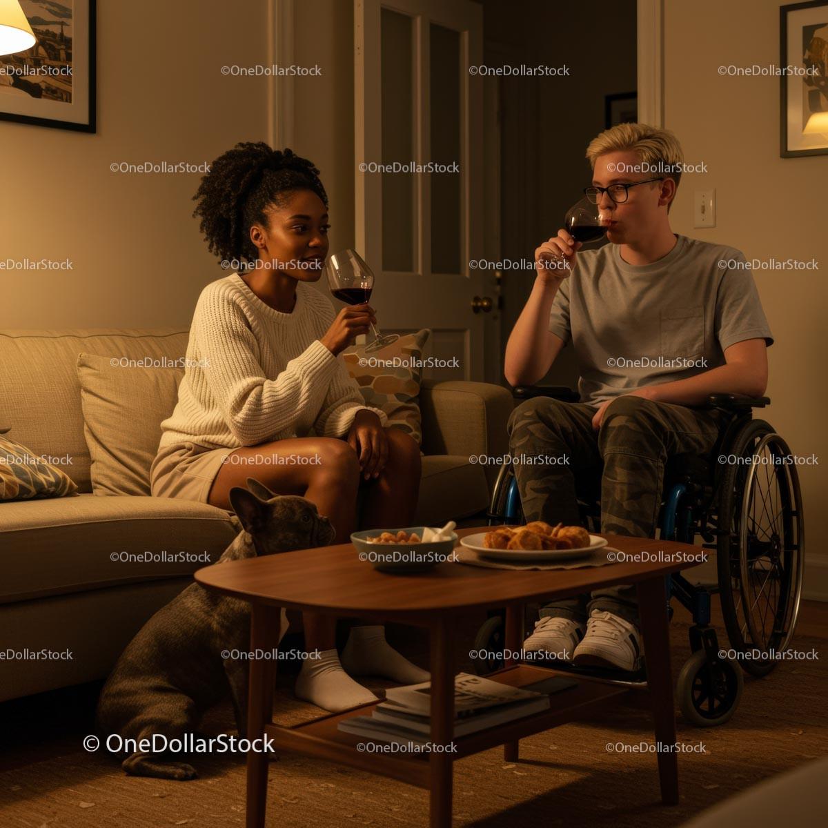 Friends Sharing Wine in Cozy Living Room Stock Photo Bundle preview