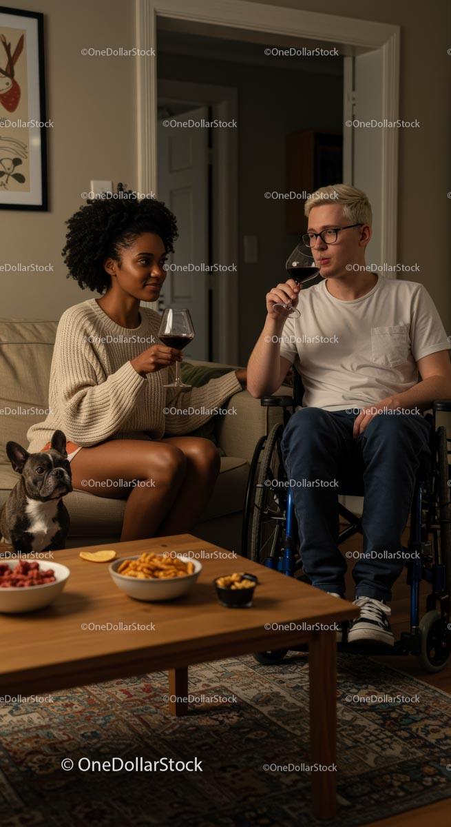 Friends Enjoying Wine Night in Cozy Living Room