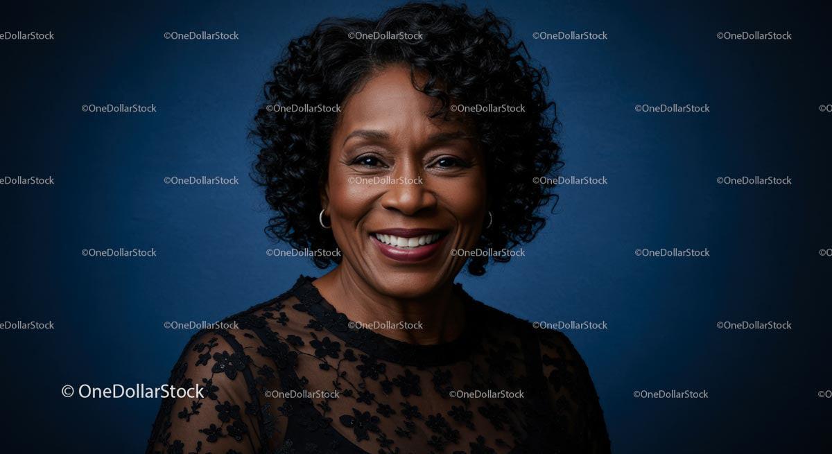 Elegant Woman Smiling in Black Lace Outfit
