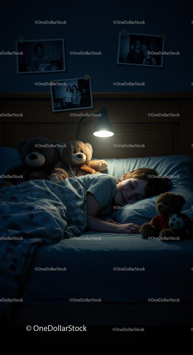 Child Sleeping Peacefully with Teddy Bears in Cozy Bedroom