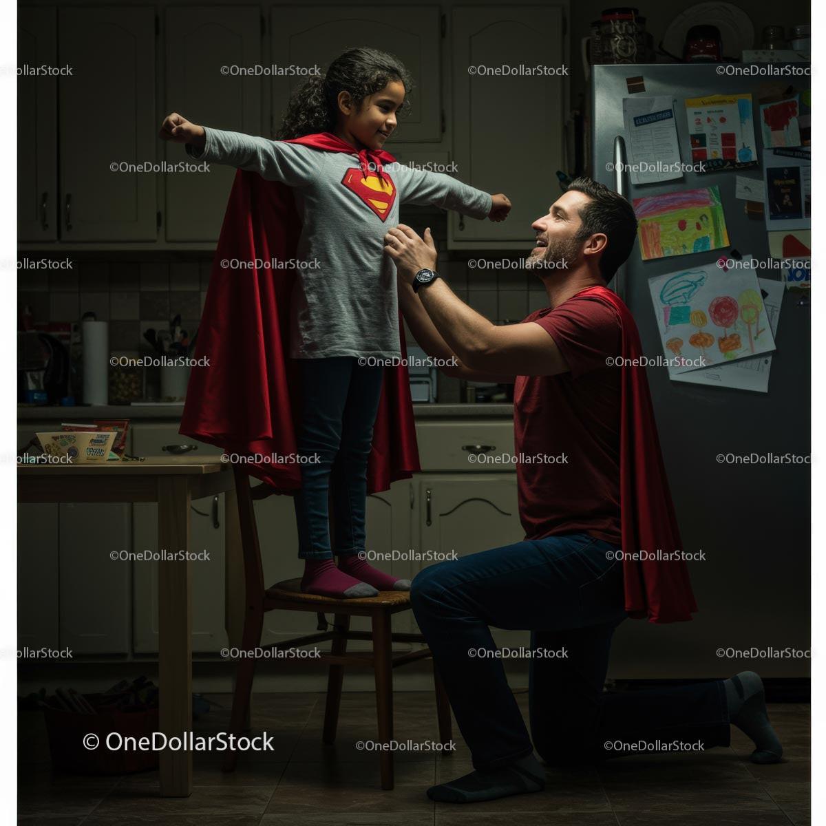 Father and Daughter Play in Superhero Costume at Home Stock Photo Bundle preview 6