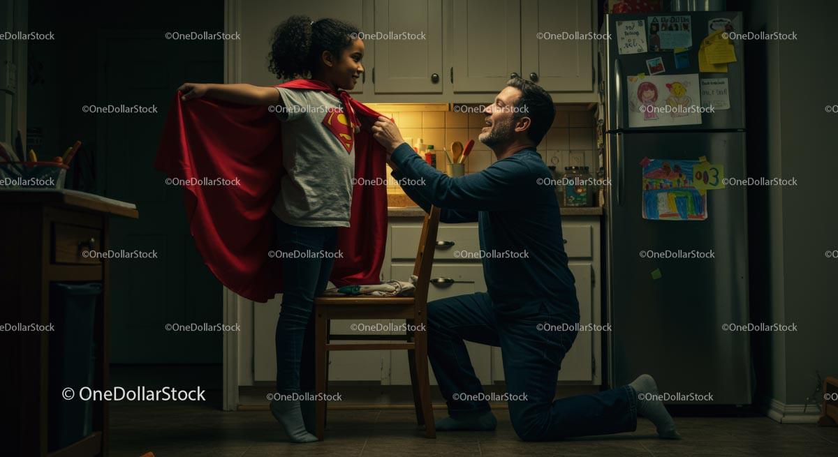 Father and Daughter Enjoying Superhero Playtime at Home