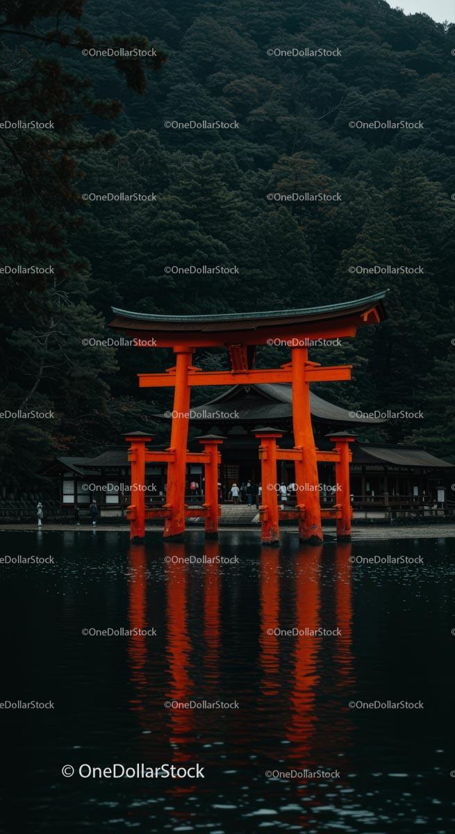 Majestic Torii Gate Reflecting in Calm Waters