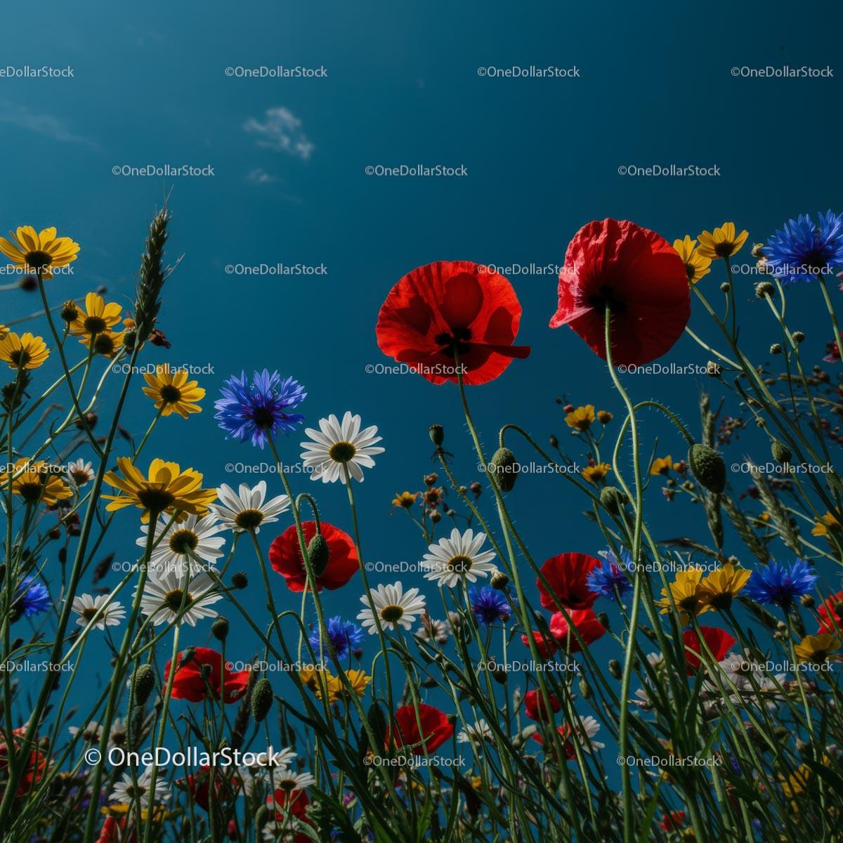 Colorful Wildflower Field Under a Clear Blue Sky