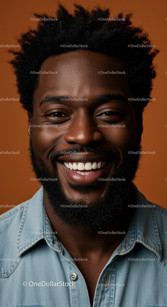 Smiling Portrait of a Man in Denim Against Brown Background Stock Photo Bundle preview 9
