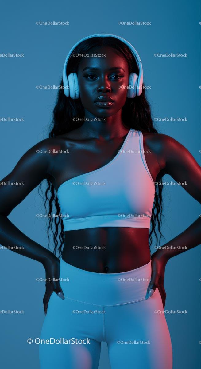 Athletic Woman in Stylish Workout Gear with Headphones