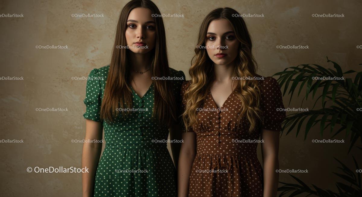 Elegant Women in Polka Dot Dresses with Vintage Style