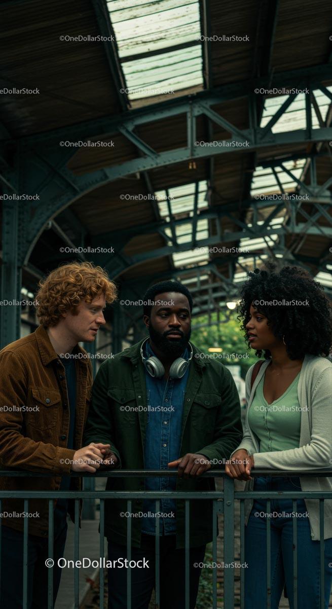 Diverse Group Conversing in Urban Industrial Setting