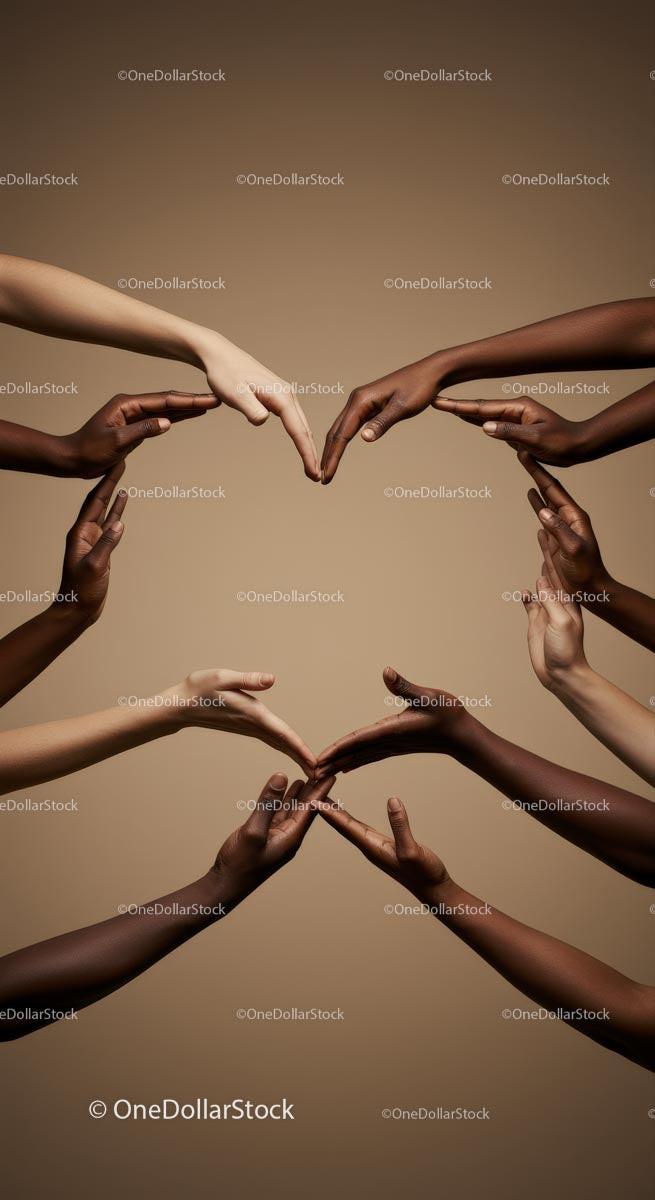 Diverse Hands Forming a Heart Symbol of Unity