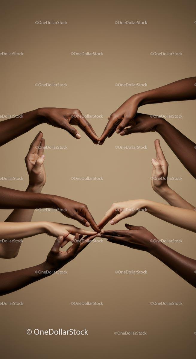 Diverse Hands Forming a Symbol of Unity and Love
