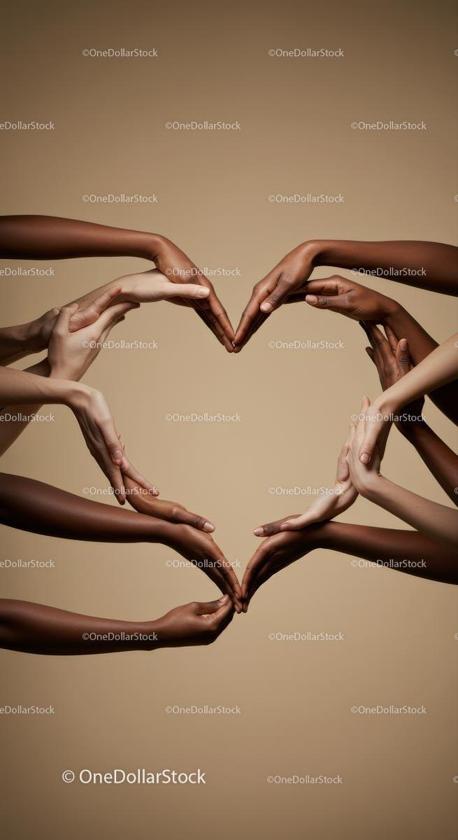 Diverse Hands Creating Heart Shape Symbolizing Unity
