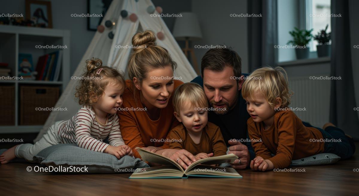 Family Story Time in Cozy Living Room Setting