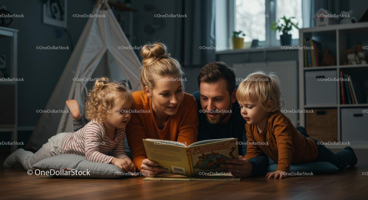 Family Enjoying a Cozy Storytime Together at Home