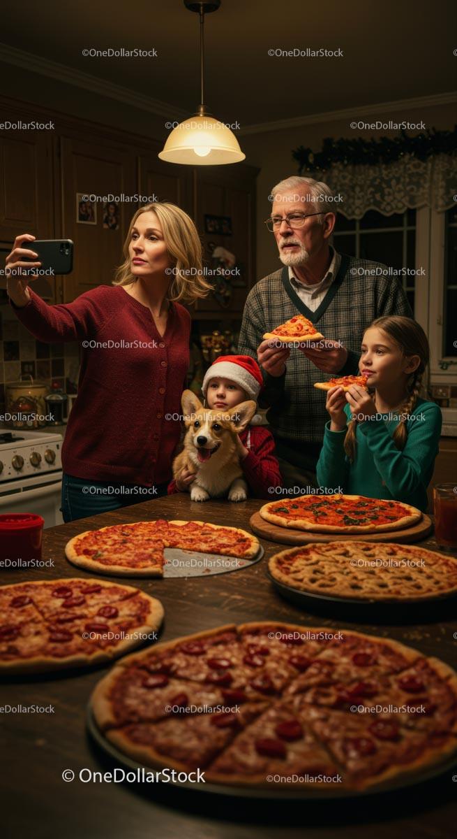 Family Celebrating with Homemade Pizza and Holiday Joy