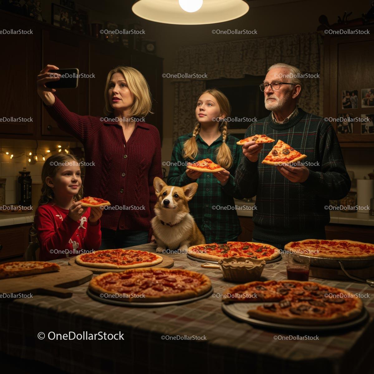Family Enjoying Pizza Night with Cozy Holiday Vibes Stock Photo Bundle preview 25