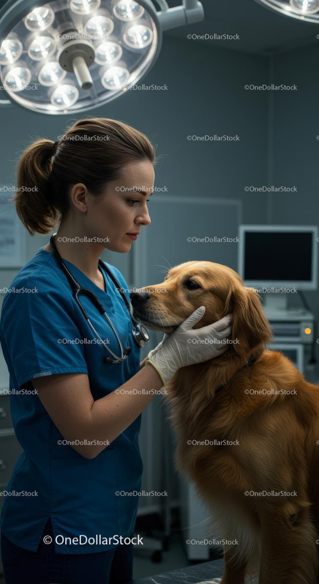 Veterinarian Examining Golden Retriever in Clinical Setting