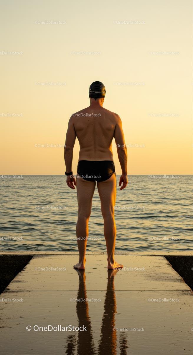 Swimmer Enjoying Tranquil Ocean Sunset