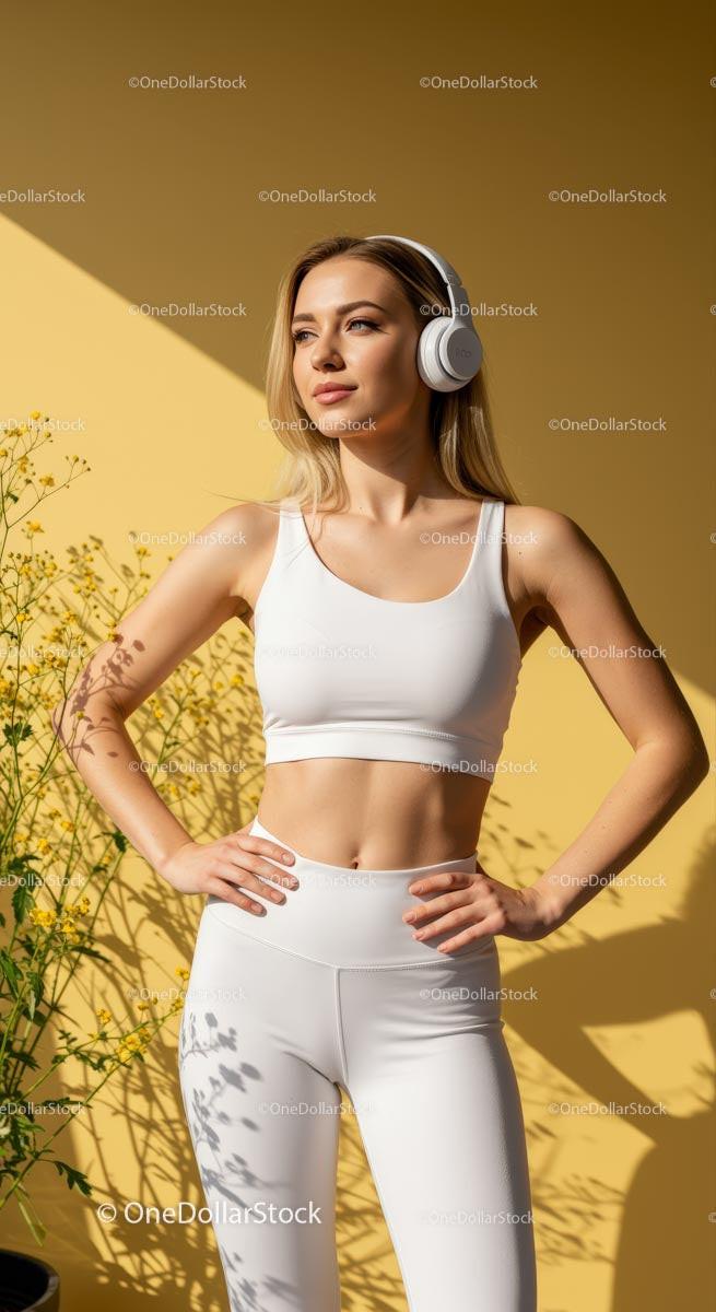 Confident Woman Enjoys Music in Fitness Attire