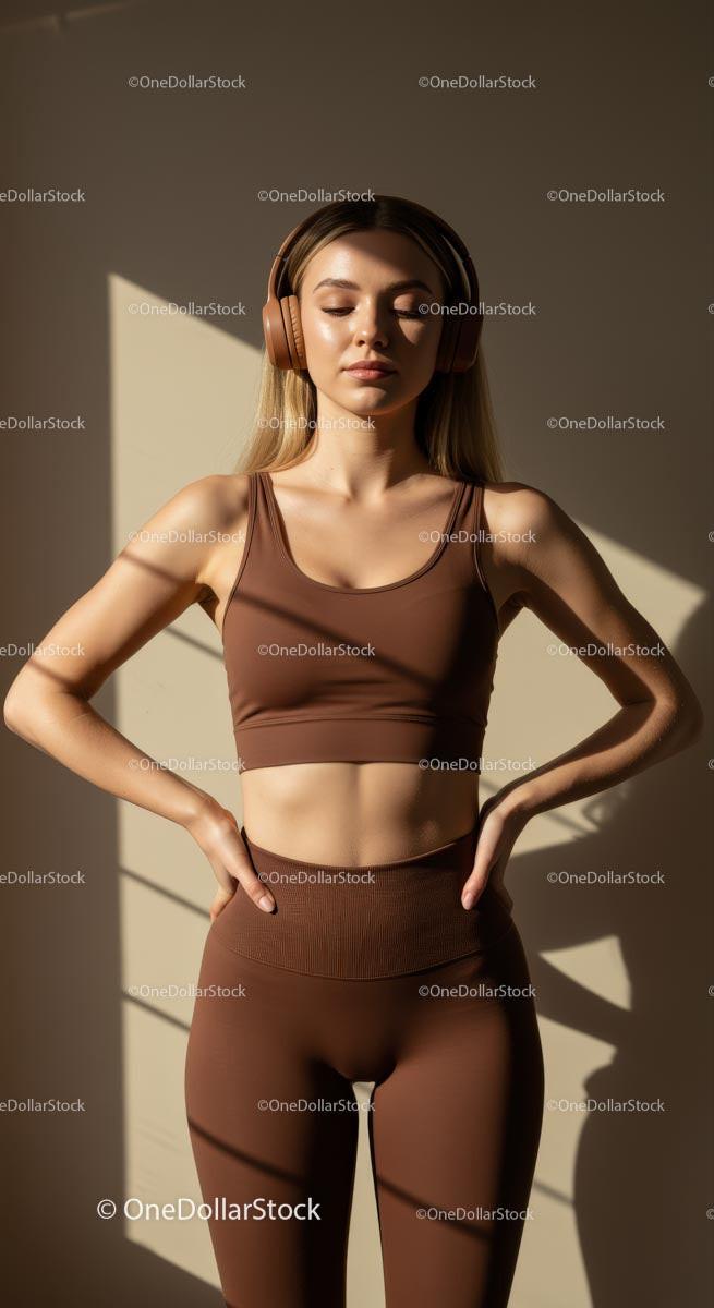 Woman Meditating in Yoga Attire with Headphones