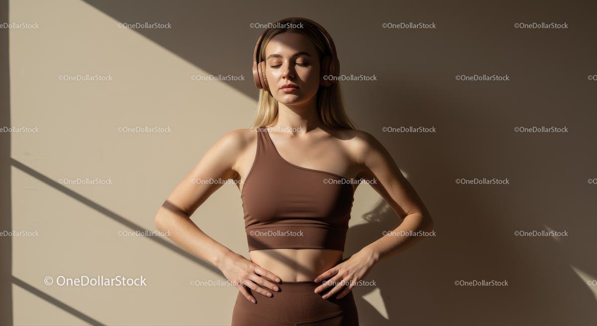 Calm Woman in Athletic Wear with Headphones Relaxing
