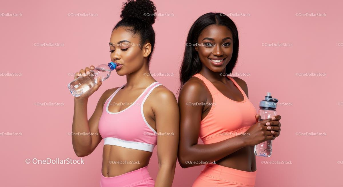 Fit Women in Stylish Activewear Staying Hydrated