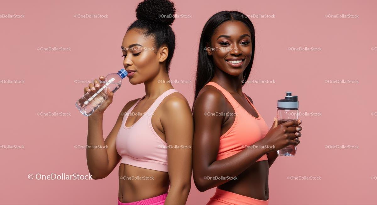 Active Women in Pink Sportswear Hydrating After Workout Stock Photo Bundle creative preview 4