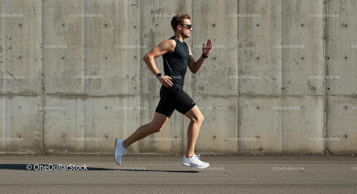 Male Athlete Running Against Concrete Wall on Sunny Day Stock Photo Bundle preview 6