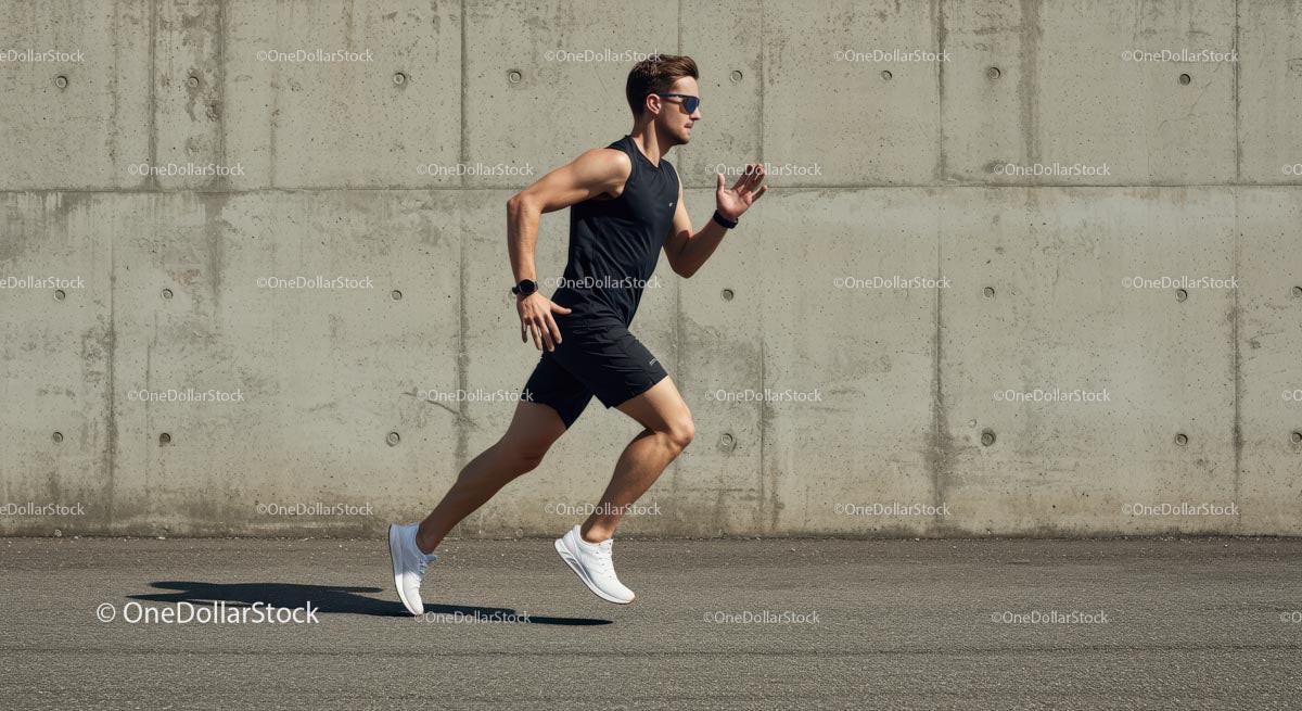 Male Athlete Running Against Concrete Wall on Sunny Day Stock Photo Bundle preview 9