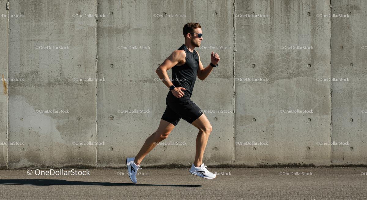Male Athlete Running Against Concrete Wall on Sunny Day Stock Photo Bundle preview 10