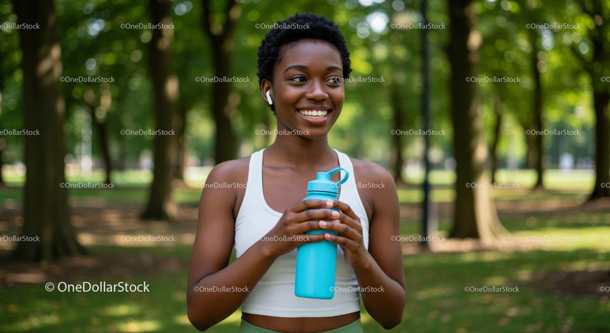 Woman with Water Bottle Enjoying Nature in the Park