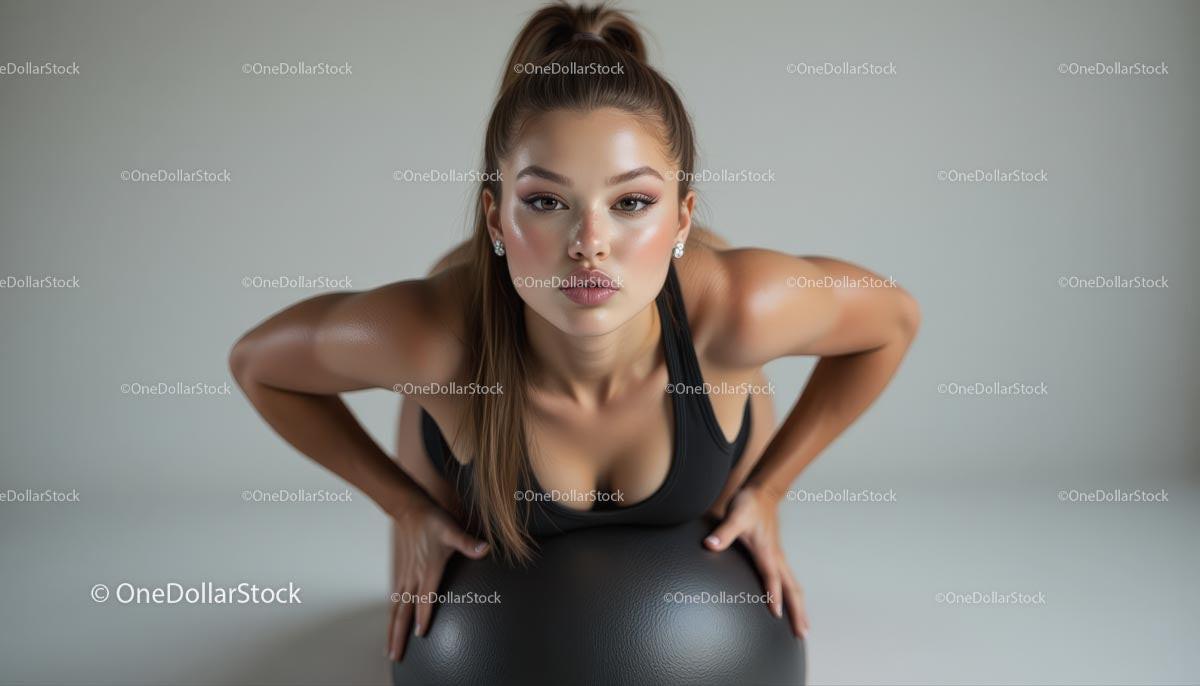Determined Woman Exercising with a Stability Ball