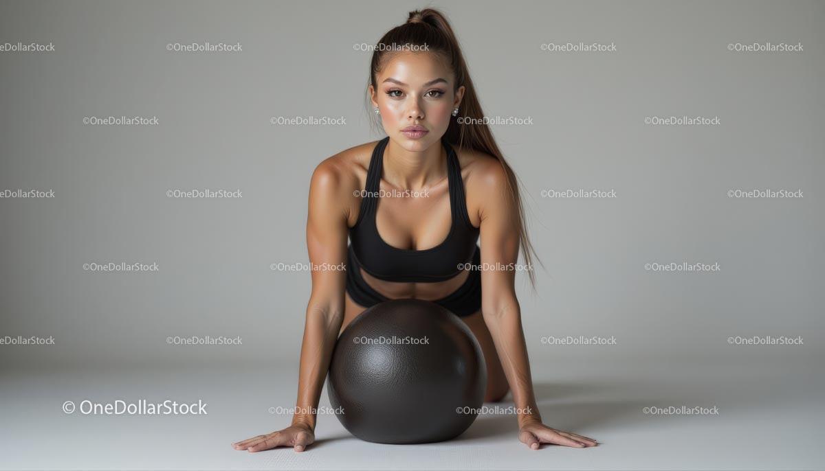 Athletic Woman Practicing with Medicine Ball for Fitness