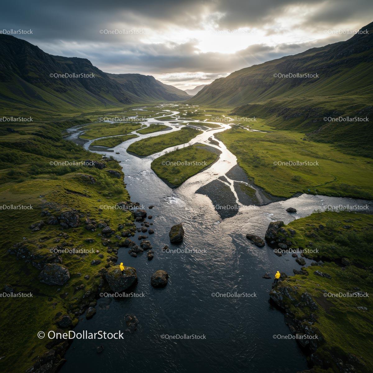 Majestic Winding River Through Mountainous Green Valley