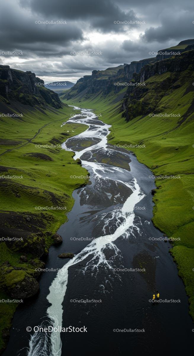 Winding River through a Green Valley at Sunset Stock Photo Bundle preview 7