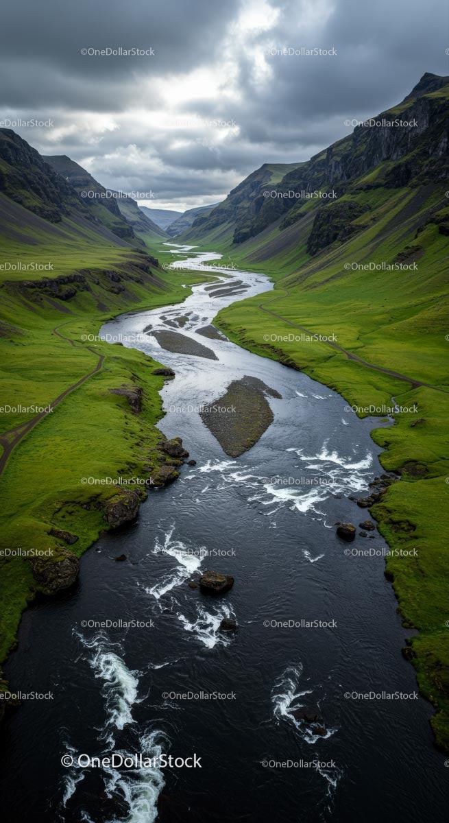 Winding River through a Green Valley at Sunset Stock Photo Bundle preview 23
