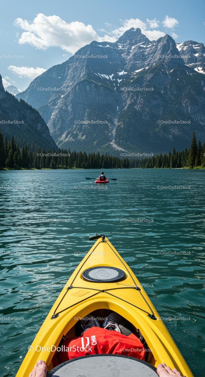 Kayaker Exploring a Stunning Turquoise Mountain Lake