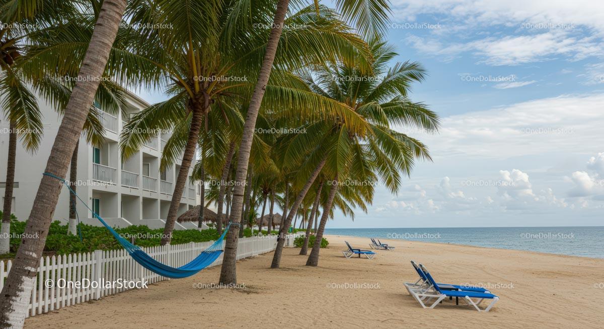 Tropical Beach with Hammock and Palm Trees