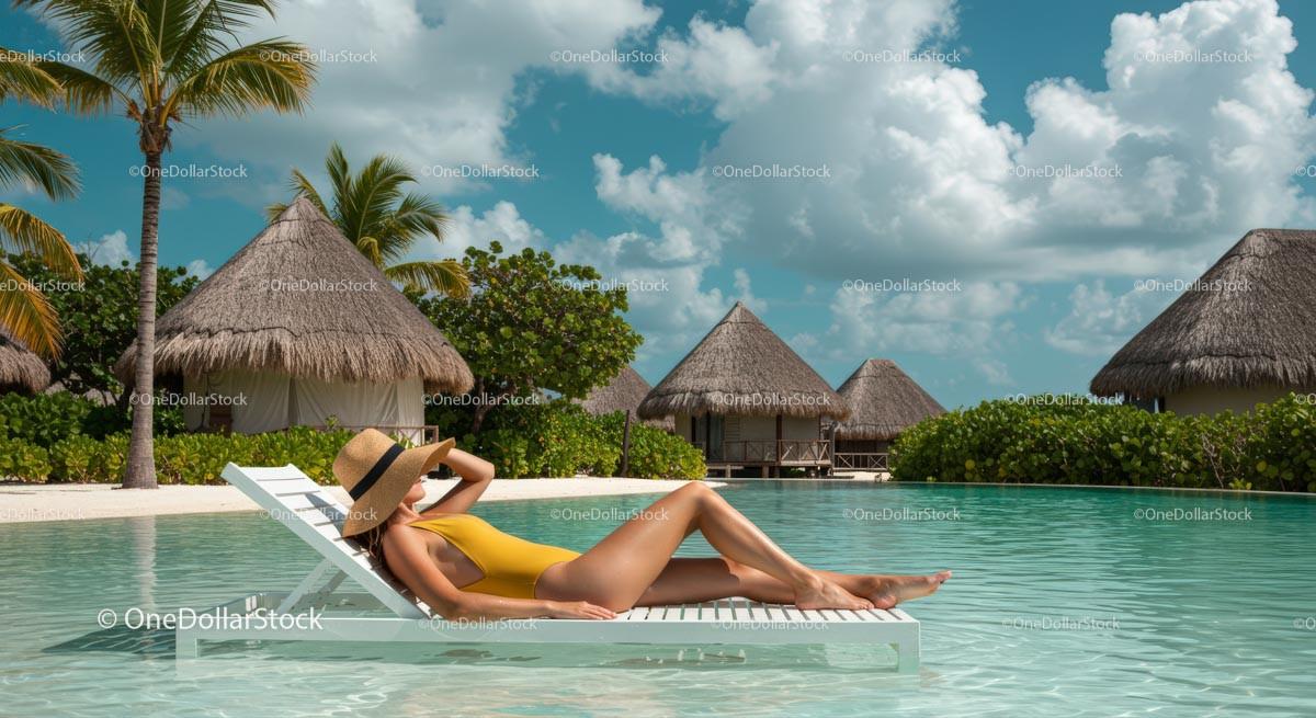 Woman Relaxing Poolside at Tropical Beach Resort 13 JPG Files digital asset preview