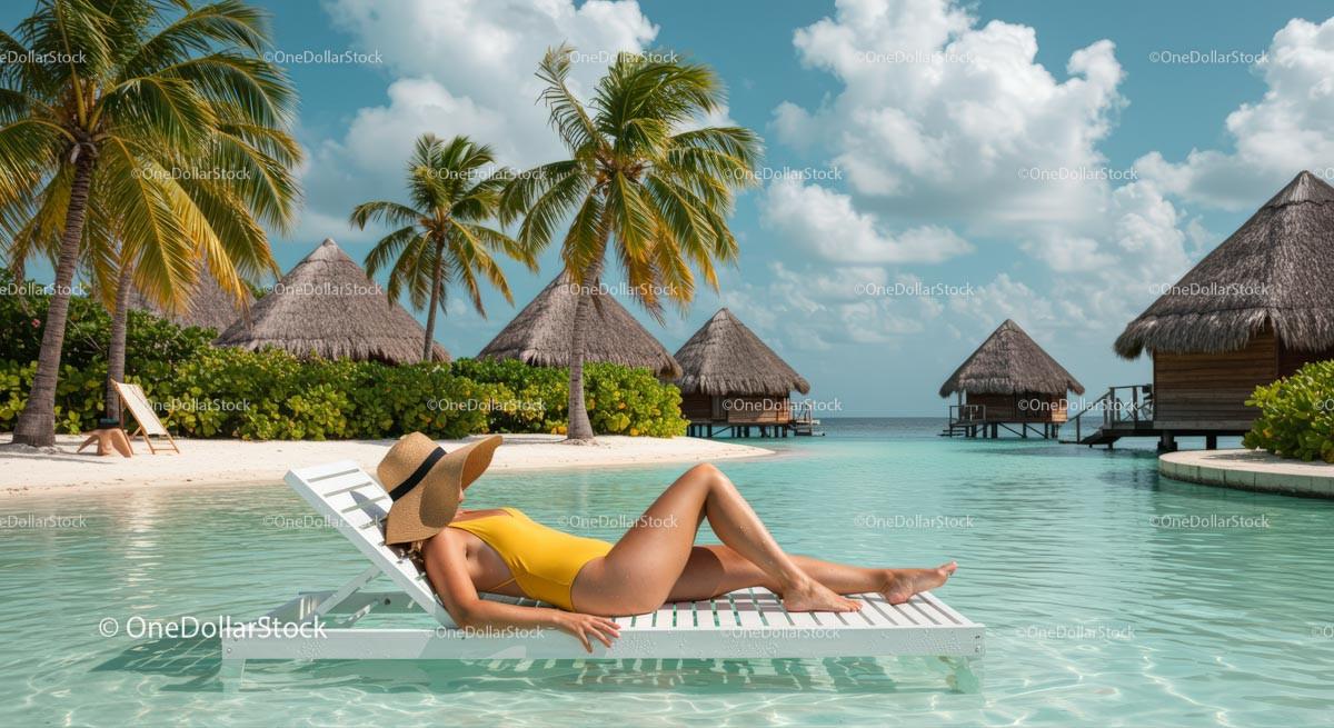 Woman Relaxing Poolside at Tropical Beach Resort Stock Photo Bundle preview 5