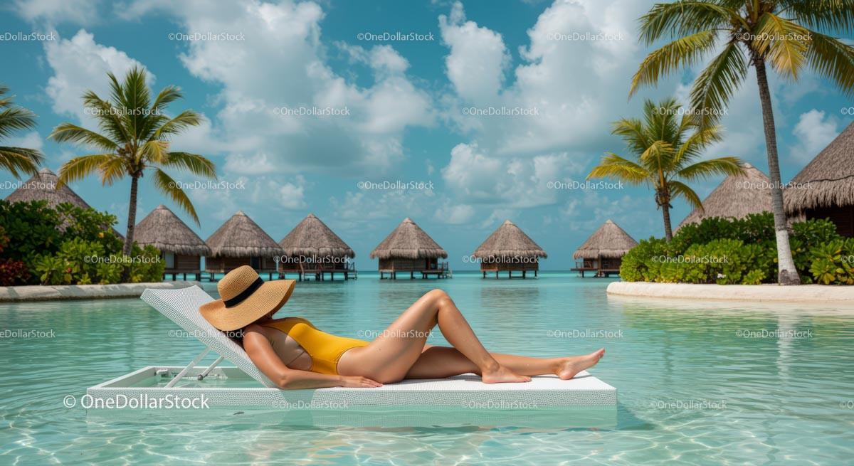 Woman Relaxing Poolside at Tropical Beach Resort Stock Photo Bundle preview 12