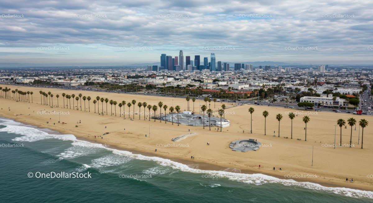 Los Angeles Beachfront with Iconic City Skyline
