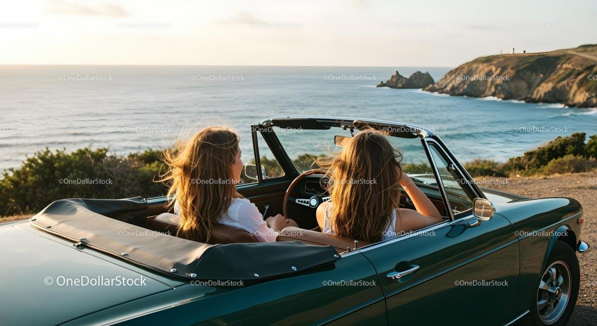 Friends on a Coastal Road Trip in Convertible Car Stock Photo Bundle creative preview 4