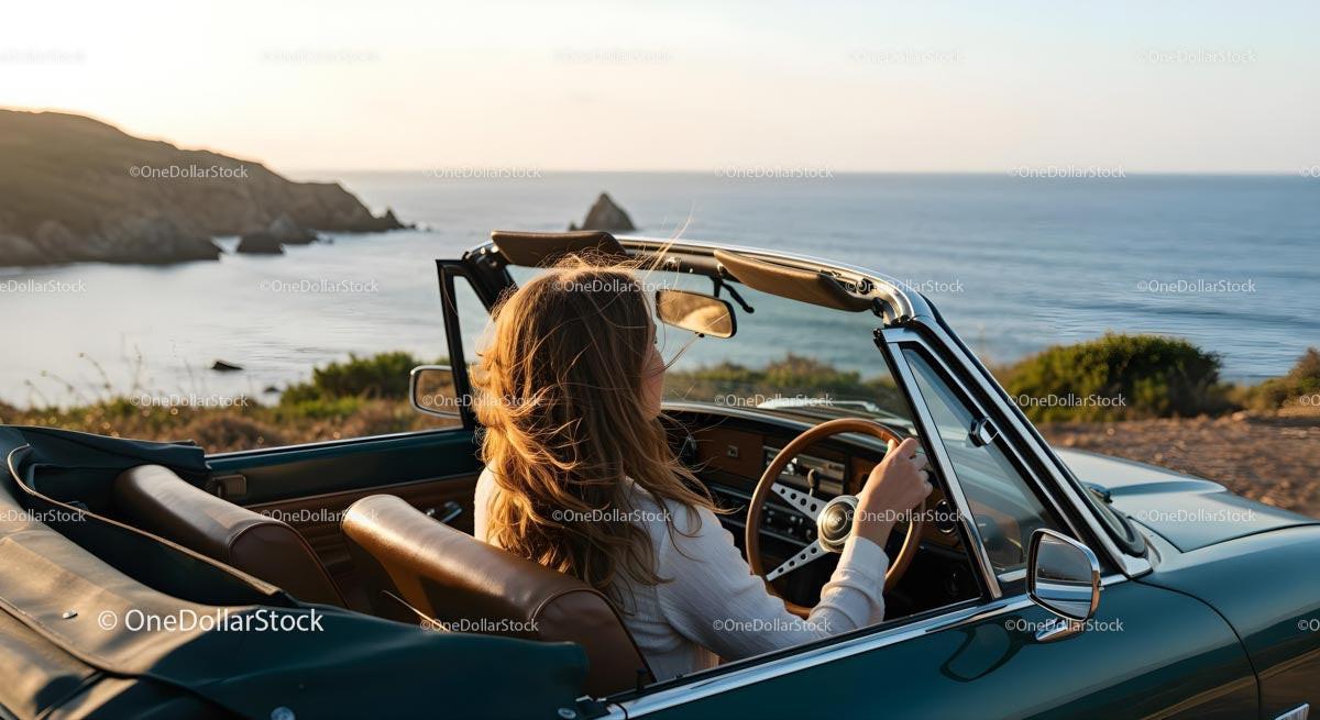 Friends on a Coastal Road Trip in Convertible Car Stock Photo Bundle preview 14